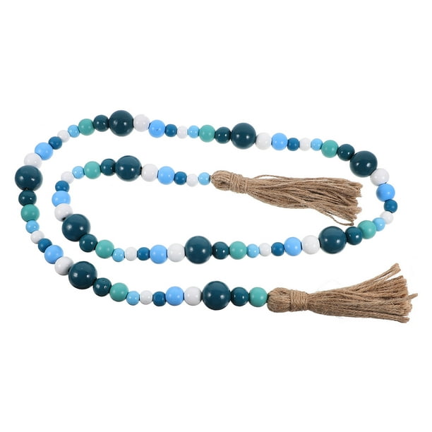 1 colgante de cuentas de madera con diseño de brisa marina y borla de cuerda de cáñamo (azul)