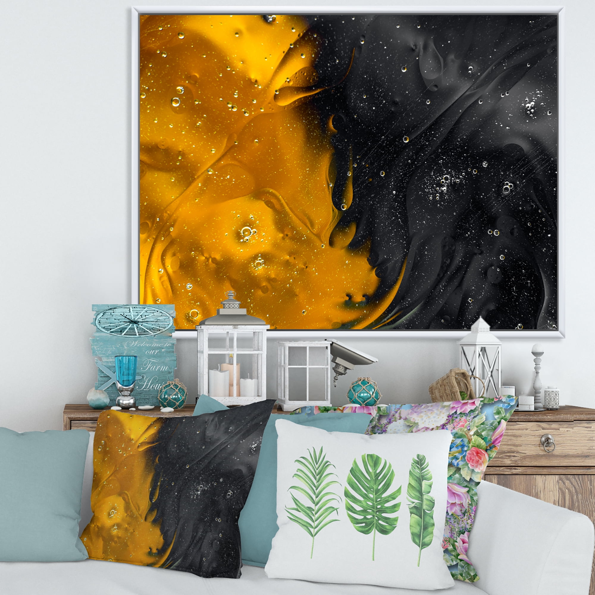 Designart 'Marriage of Black and Yellow' Modern Framed Canvas Wall Art Print