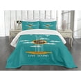 thumbnail image 3 of Ambesonne Guitar Quilted Bedspread Set 3 Pcs, Musical Freedom Bird, King Size, Turquoise Marigold White, 3 of 5