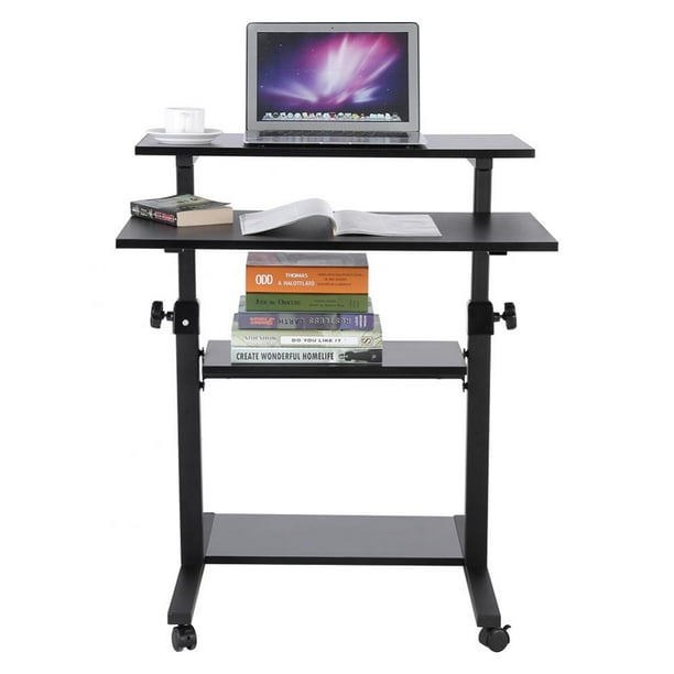 Walfront Wooden Mobile Standing Computer Work Station Desk Adjustable Height Rolling Presentation Cart Com Walfront Wooden Mobile Standing, Rolling Desktop Computer Cart