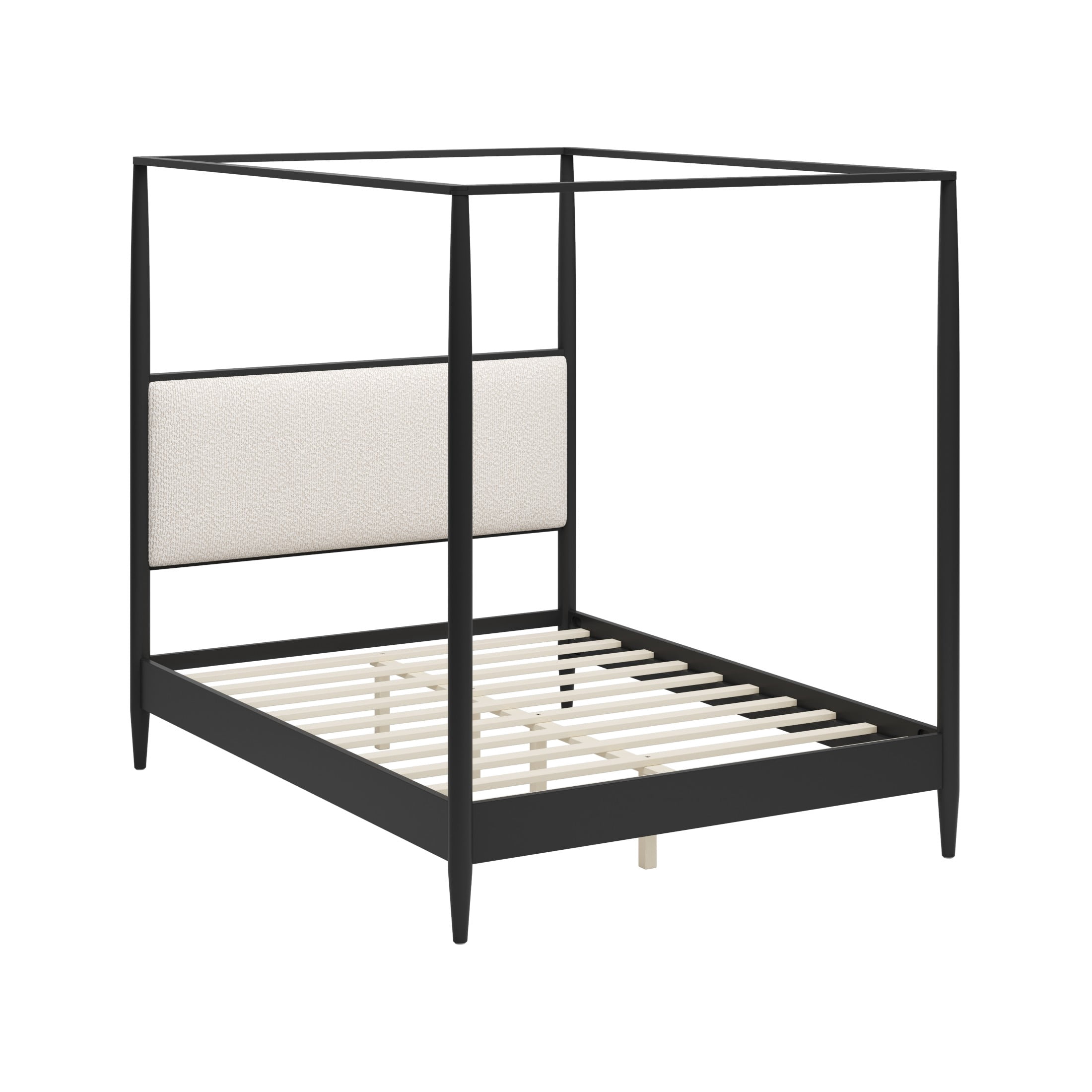 Christopher Knight Home Modern Queen Solid Wood Bed Frame with Boucle Upholstered Headboard, Black