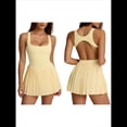 thumbnail image 3 of Vestido Deportivo Plisado Fluido de Tenis para Mujer, Minivestido de Golf de Verano Sin Mangas y Sin Espalda. Amarillo Cálido S, 3 of 7