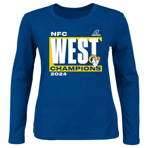Women's Fanatics Royal Los Angeles Rams 2024 NFC West Division Champions Plus Size Long Sleeve Scoop Neck T-Shirt