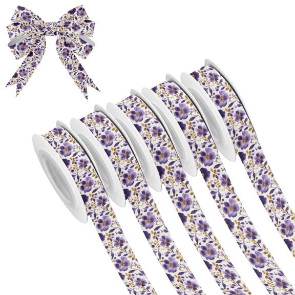 5 Rolls Christmas Ribbon 1.5 inch Wide Decorative Ribbon for Gift Wrapping and Holiday Decorations Purple and Gold Floral