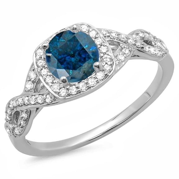 Dazzlingrock Collection 1.00 Carat (ctw) 14K Blue & White Diamond Swirl Split Shank Halo Engagement Ring, White Gold, Size 5