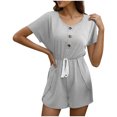 thumbnail image 2 of LOVZFMLL Combinaison Décorative d'Été pour Femmes Couleur Unie Col Rond Confortable Manches Courtes à Lacets Gris G, 2 of 8