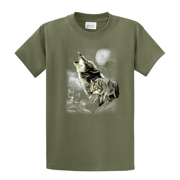 Wolf Short Sleeve T-shirt Wolves in The Wild Howling-Military-Small