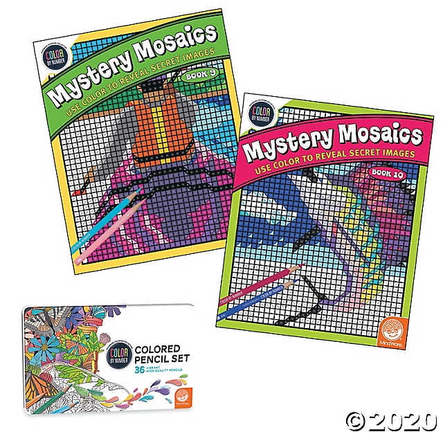MindWare Mystery Mosaics Color by Number Set of 2 with Numbered Colored ...