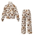 thumbnail image 5 of SCRAWLGOD Heart Animal Print Brown White Women's 2 Piece Outfits Turtleneck Drawstring Sweatshirt Wide Leg Pants Fashion Casual Sweatsuit Matching Loungewear Set for Sport, S, 5 of 7