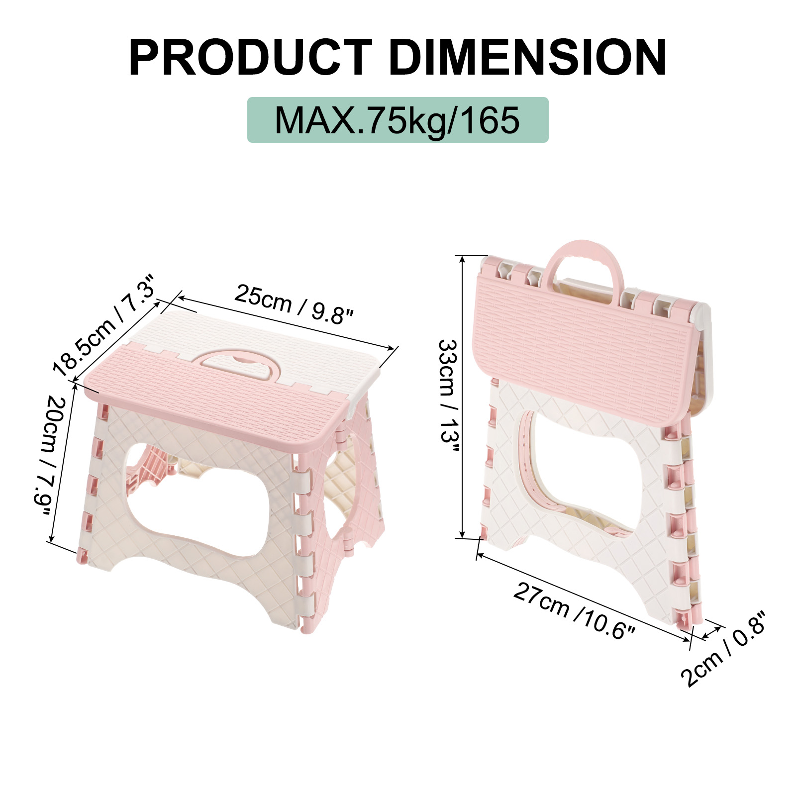 Unique Bargains Folding Step Stool Non-Slip Collapsible Step Stool Pink 165 lbs