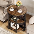 thumbnail image 5 of Fnova Farmhouse Half-Moon End Table, 3-Tier Storage Wood Side Table with Metal Frame, Modern Bedside Table, Narrow Sofa Table for Living Room Bedroom, Easy Assembly, Vintage Brown, 5 of 17
