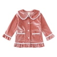 thumbnail image 3 of GYRATEDREAM Baby Kid Girls Ruffled Pajamas Set Long Sleeve Lapel Collar Button Down Top Shirt Pants 2PCS Pj Velvet Loungewear Sets, 3 of 9