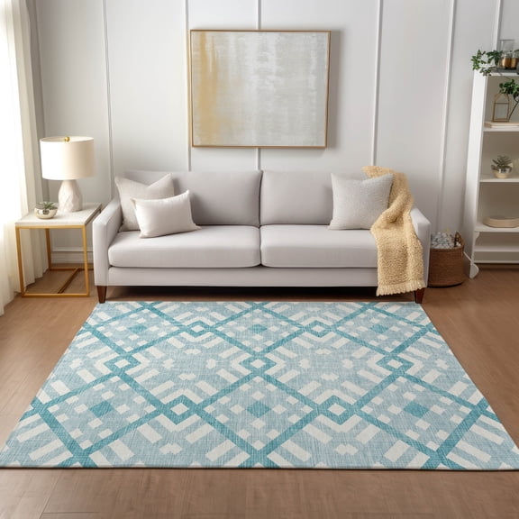Addison Rugs Chantille Indoor/Outdoor Transitional Geometric Teal Washable Rectangle Rug, 3' x 5'