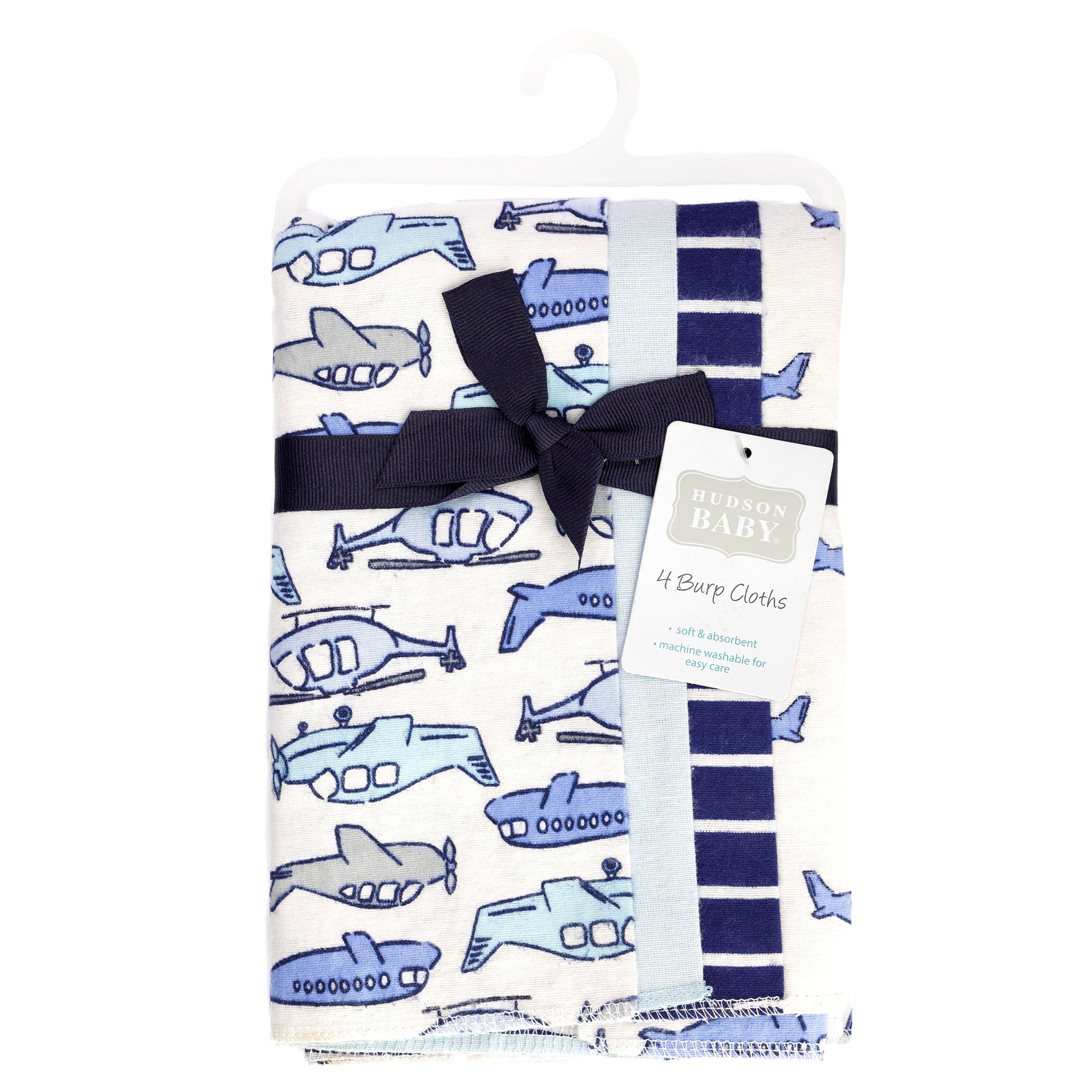Hudson Baby Infant Boys Cotton Flannel Burp Cloths 4-Pack, Born To Fly, One Size