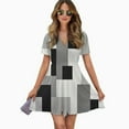 thumbnail image 2 of Vinatge Geometric Abstract Art Black Gray Women Dress V-Neck Short Sleeve Flowy Swing Party Midi Dress, 2 of 4