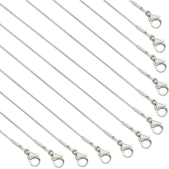 12PCS Snake Chain for Men Women 304 Stainless Steel Jewelry Chain Necklace Vacuum Plating Silver Chain Necklaces for Pendants 17.7 Inch(45cm) Long 0.9mm Wide