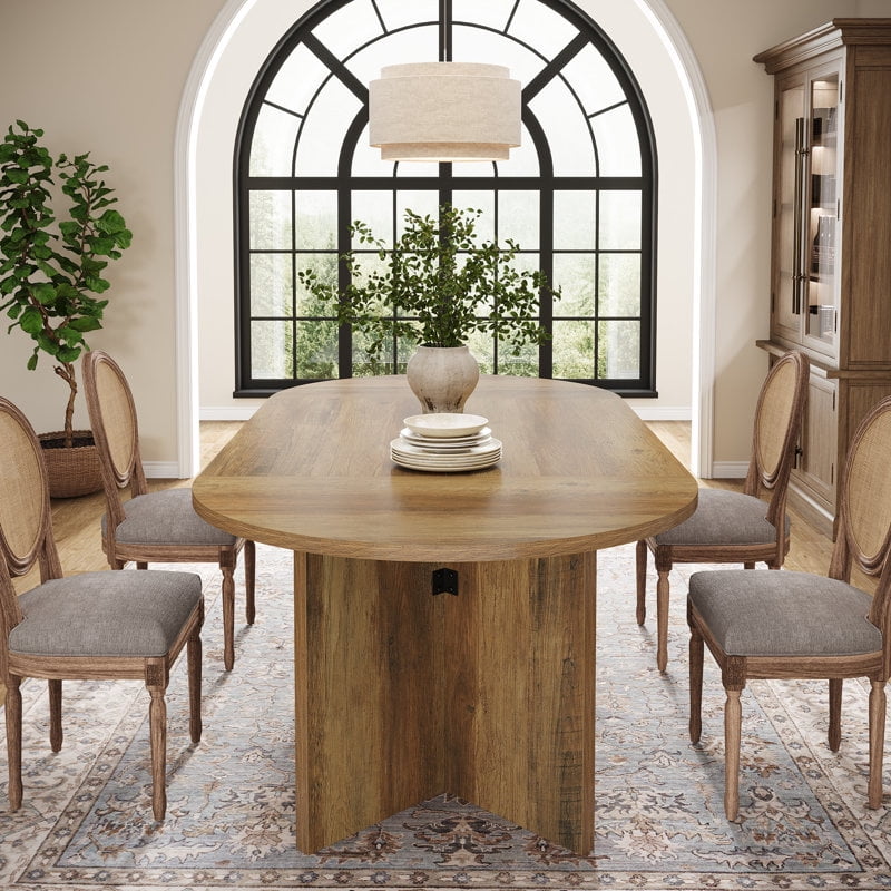 Tribesigns 63" Rustic Dining Table for 4-6 with Metal Strip Base