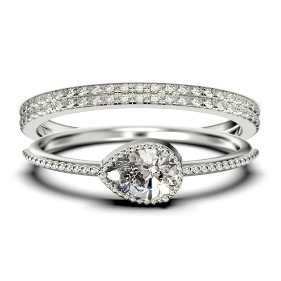 2.10 Carat Pear Cut Diamond Moissanite Classic Engagement Ring, Modern Wedding Ring in 925 Sterling Silver With 18k White Gold Plating, Promise Ring, Dainty Ring, Trio Rings Set