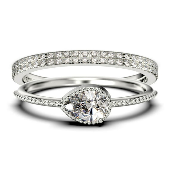 Minimalist 2.10 Carat Pear Cut Diamond Moissanite Classic Engagement Ring, Modern Wedding Ring in 10k Solid White Gold, Promise Ring, Dainty Ring, Anniversary Ring, Trio Rings Set