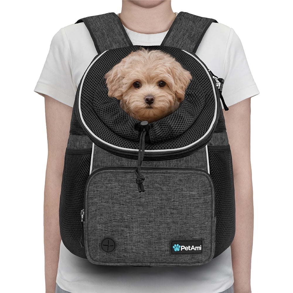 PetAmi Dog Front Carrier Backpack, Adjustable Dog Pet Cat Chest Carrier Backpack, Ventilated Dog Carrier for Hiking Camping Travel, Small Medium Dog Puppy Large Cat Carrying Bag, Max 10 lbs, Dark Gray