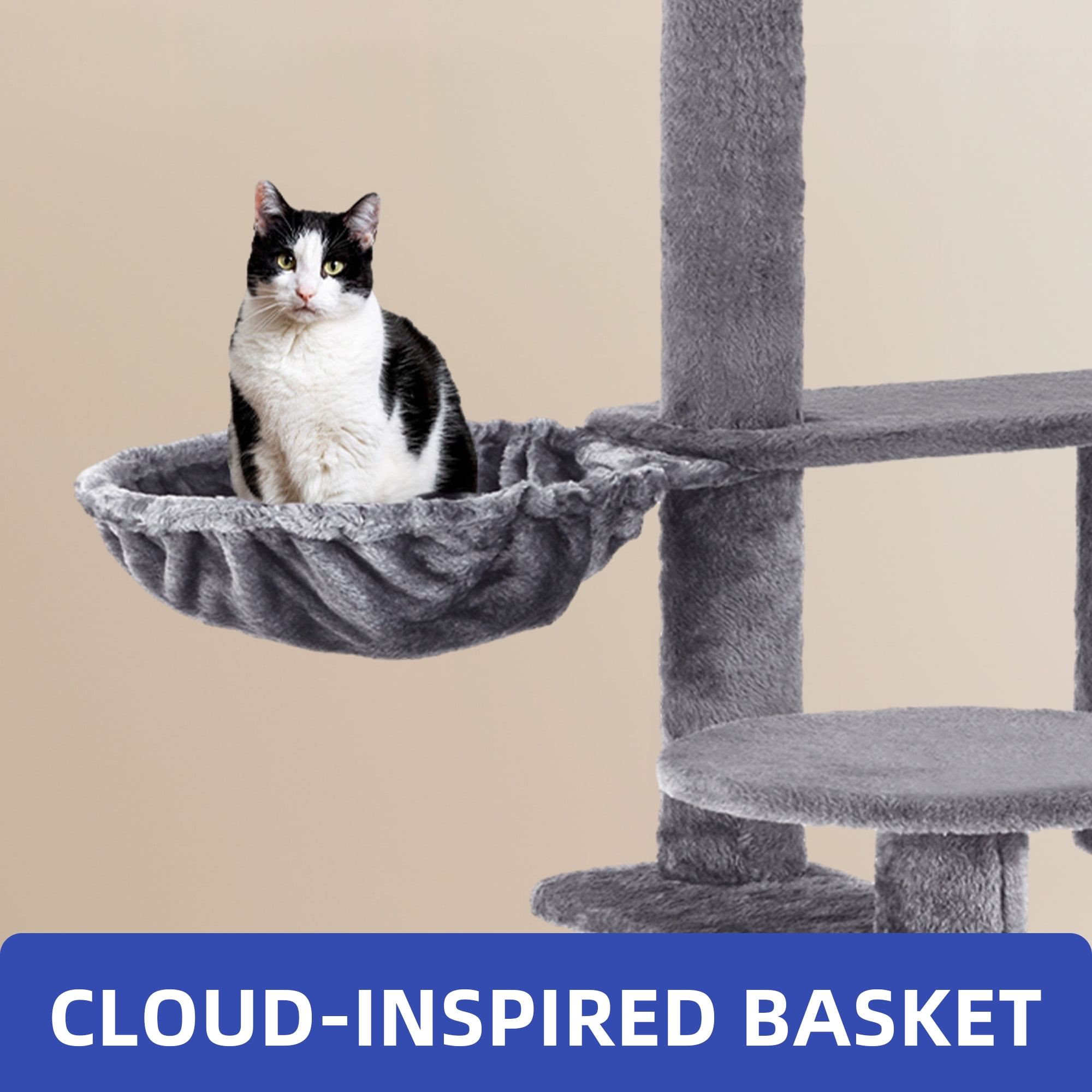 ModFusion Deluxe Multi-Level Cat Tree with Scratching Posts, Hammock, and Condos - 70" Tall, Light Gray