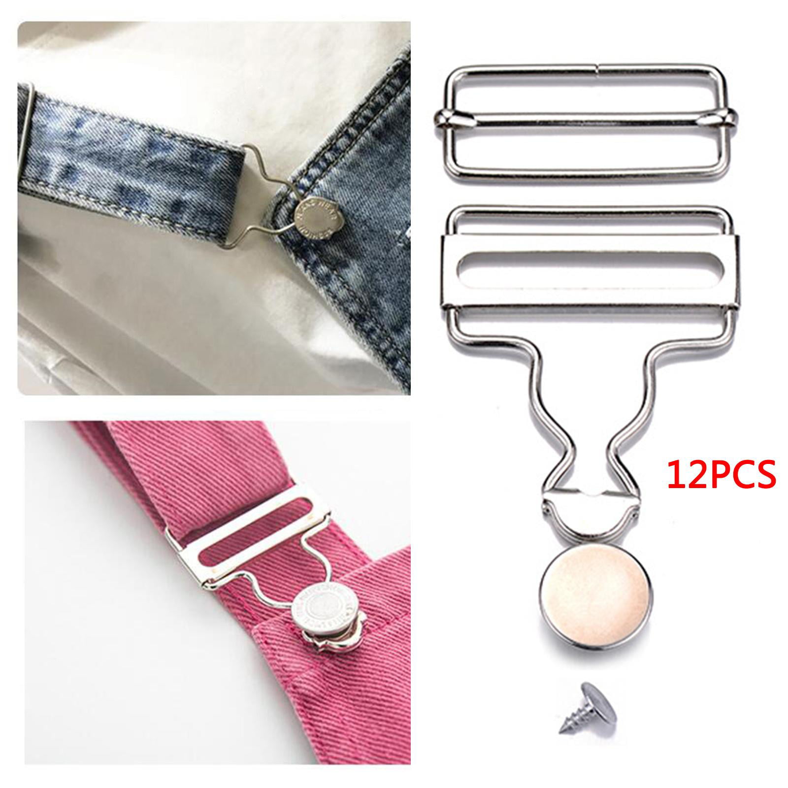 6 Sets Overall Buckles Metal Suspender Replacement Buckles with Rectangle Buckle Slider No-Sew Buttons Pants Jeans mm)