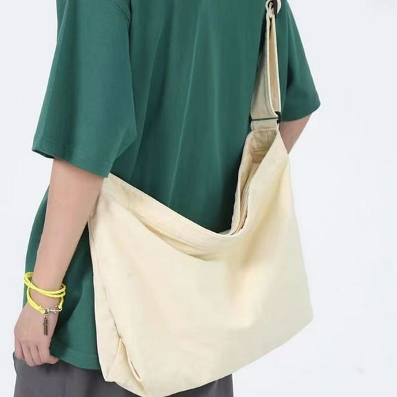 Xiaocao8 Canvas Crossbody Bag for Men and Women, Unisex Messenger Bag Large Shoulder Bags with Zipper for School Travel Work, Beige