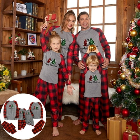

purcolt Baby Family Christmas Pajamas Matching Sets Cute Xmas Tree Plaid Print Long Sleeve Romper Jumpsuit Onesie Pjs for Baby Toddlers Holiday Family Jammies Sleepwear Loungewear Outfits