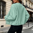 thumbnail image 6 of Women's Wool Blend Zip-Up Casual Jacket Ghalytn Round Neck Cropped Long Sleeve Loose Outerwear with Pockets, 6 of 8