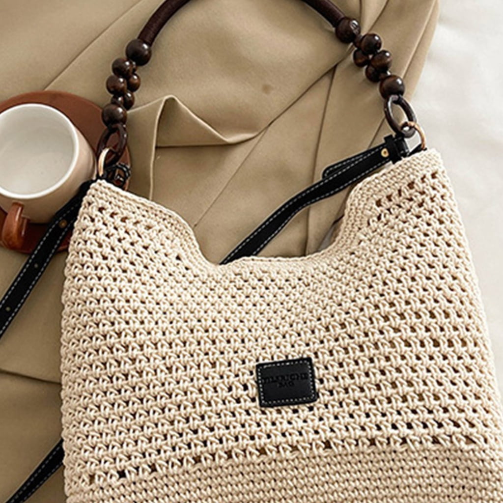 Women Shoulder Bag Straw Beach Bag Crochet Armpit Bag Crossbody Bag for Travel