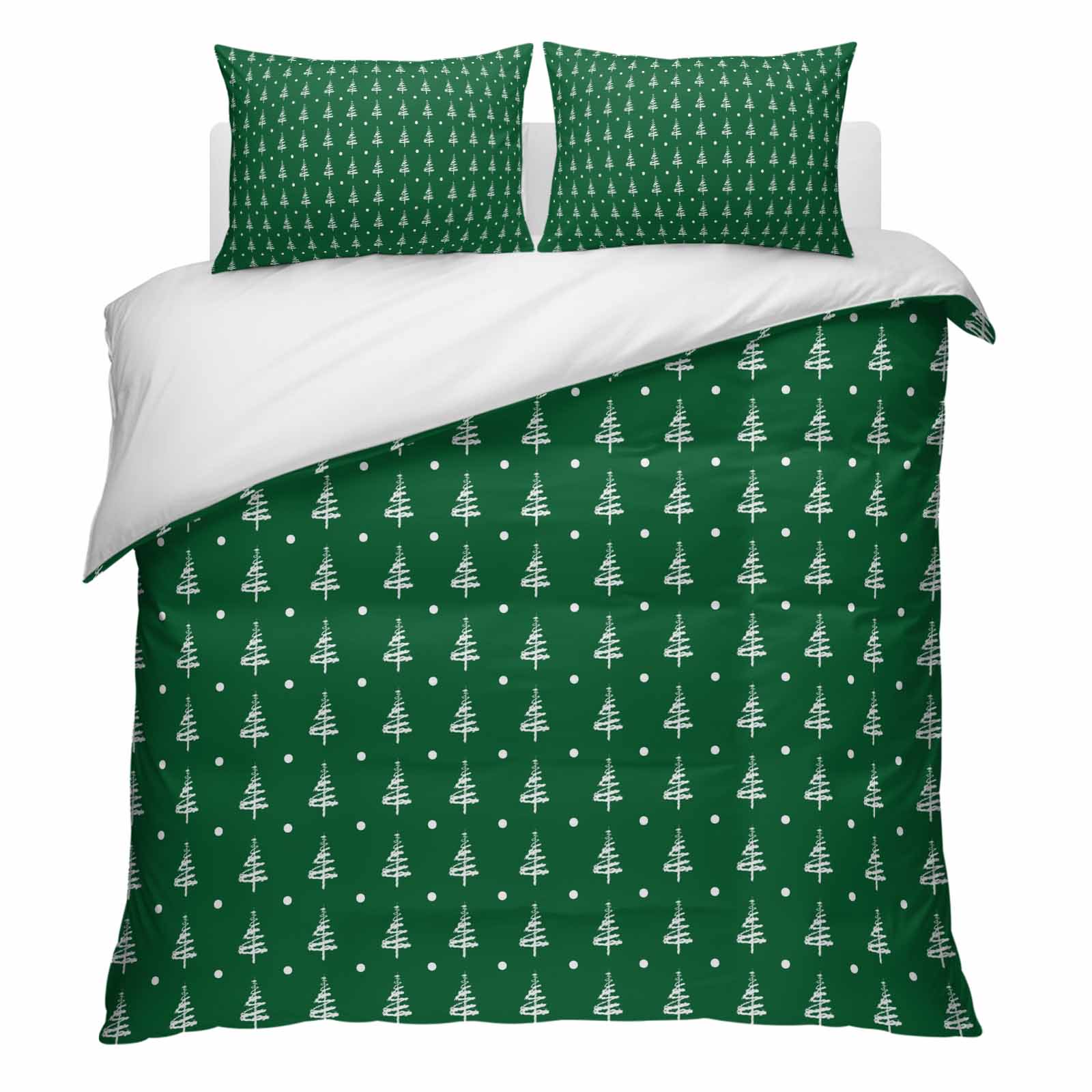 Tiny Christmas Trees Twin Duvet Cover Set Minimalist White Xmas Tree Green Backdop Decorative 3 Piece Bedding Set with Zipper Closure Soft Breathable Microfiber Comforter Cover 2 Pillowcases