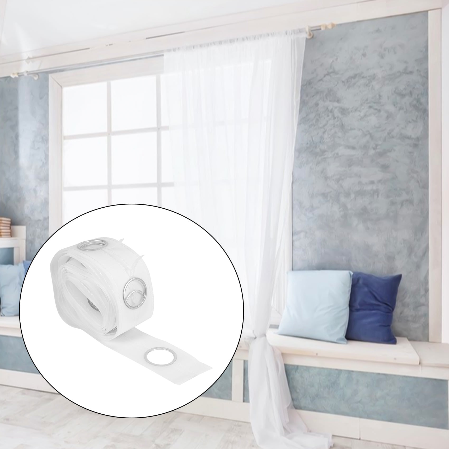 Curtain Eyelet Tape Non-woven Cloth Grommet Top Tape Sewing Silver  Transparent Tape w/ Rings Home Window Drapery Accessories