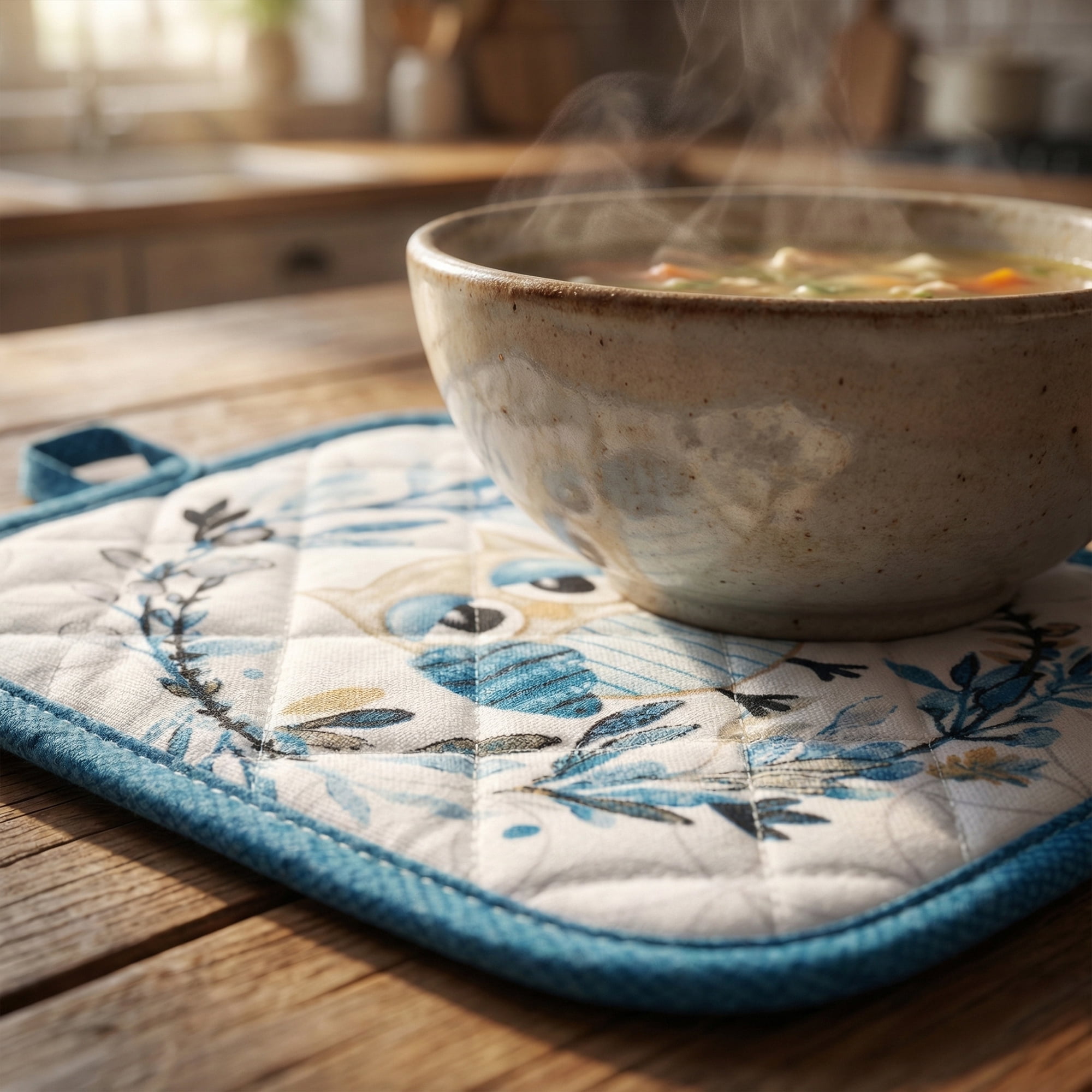 Unique Bargains 2 Pcs Pot Holders, Heat Resistant Trivets for Baking Blue owl 6.5"x7.9"