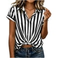 thumbnail image 6 of Admvng Women's Striped Shirt Lapel V Neck Short Sleeve Front Twist Knot Casual Summer Blouse Tops, 6 of 7