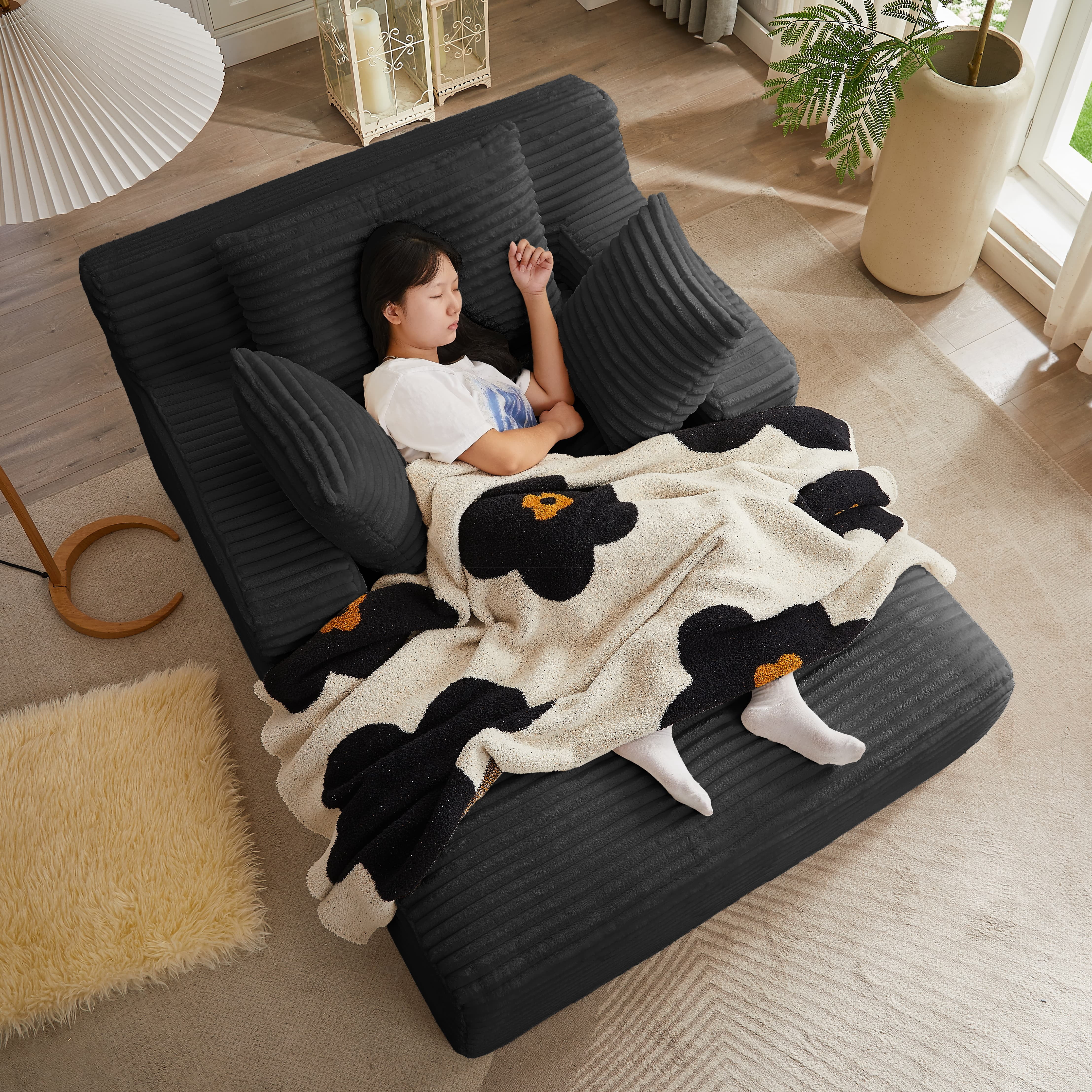 MAYEERTY Oversized Corduroy Chaise Lounge Chair, Boneless Comfy Sleeper, No Assembly for Living Room Office