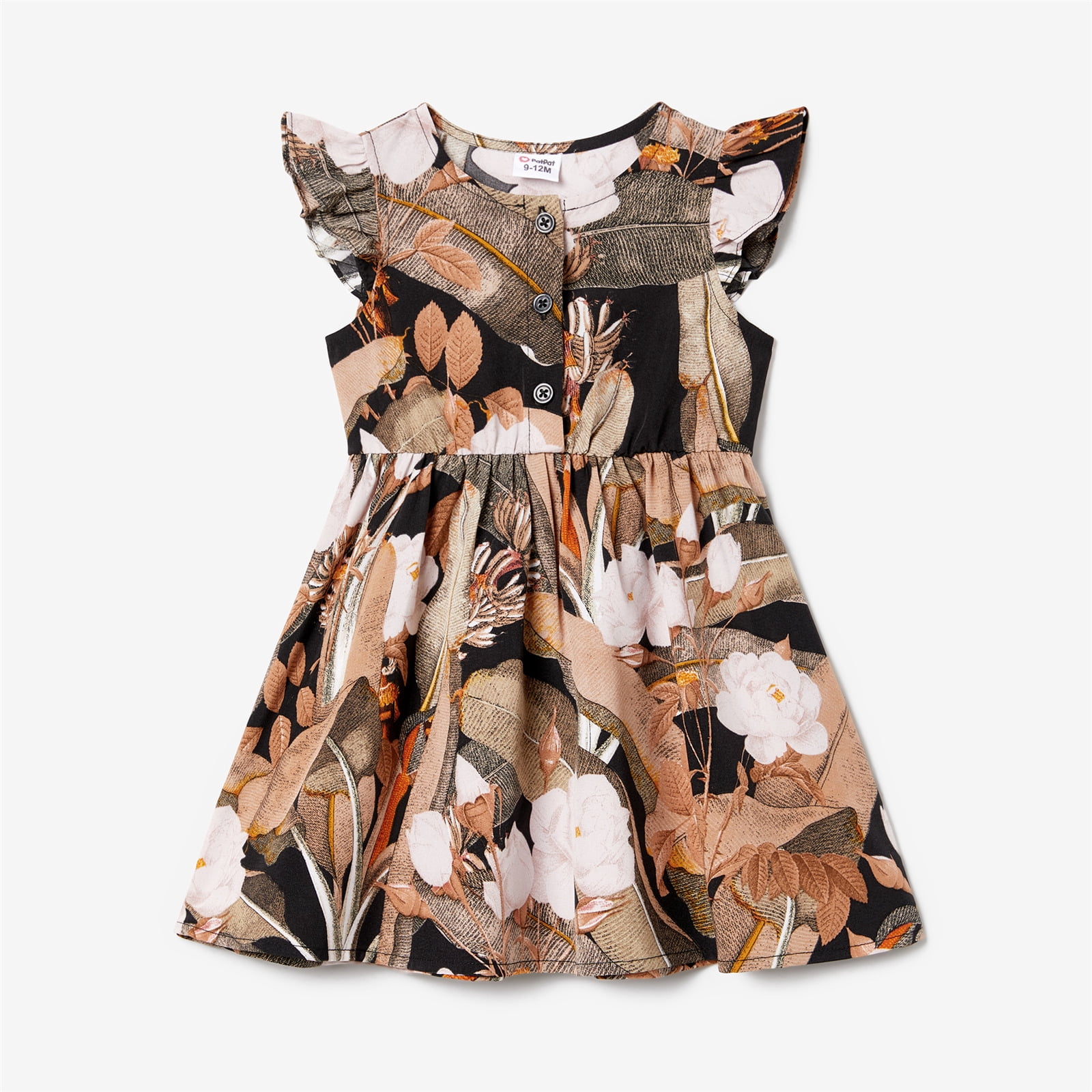 PatPat Family Matching Outfits Mommy and Me Flower Black T-Shirts and Dresses Sets for Women