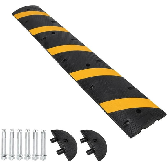 EastVita Speed Bump, 2 Pack 3.3 Ft Rubber Speed Bumps for Asphalt Road Driveway, 25000 lbs Load Capacity Modular Cable Ramps Cable Protector Ramp Hose Protector Ramp with 2 Cord Channel