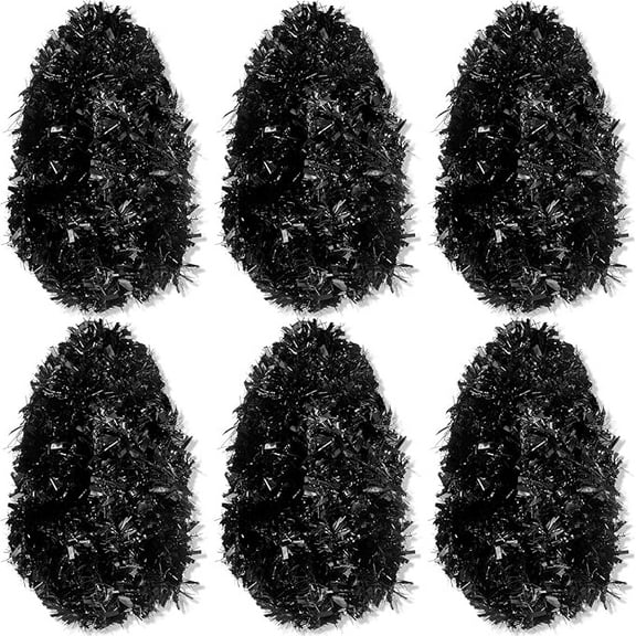 Jinswick 40 ft 6 Rolls Black Tinsel Garland for Halloween Christmas Decor Glitter Metallic Twist Garland for Wedding Birthday Party Indoor Outdoor Hanging Home Decor