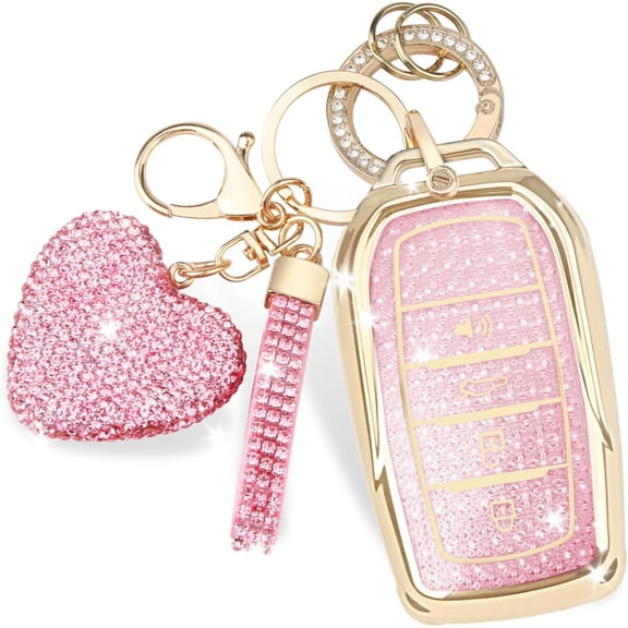 Key Fob Cover Compatible with Toyota Land Cruiser Venza RAV4 4Runner Corolla Cross Grand Highlander Tundra Crown Tacoma Camry Keychain Case Holder Protector,Gold-pink
