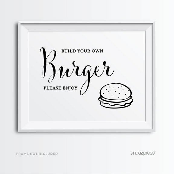 Build Your Own Burger Formal Black & White Wedding Party Signs