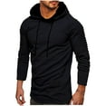thumbnail image 1 of Blusa de manga larga con capucha para hombre, estilo informal, de poliéster, con estampado de arrugas y color liso., 1 of 5
