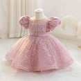 thumbnail image 5 of NAISIBABY Girls Flower Dress, Glitter Mesh Puff Sleeve Tutu Tulle Wedding Party Pageant Princess Dress Pink 18Months, 5 of 6