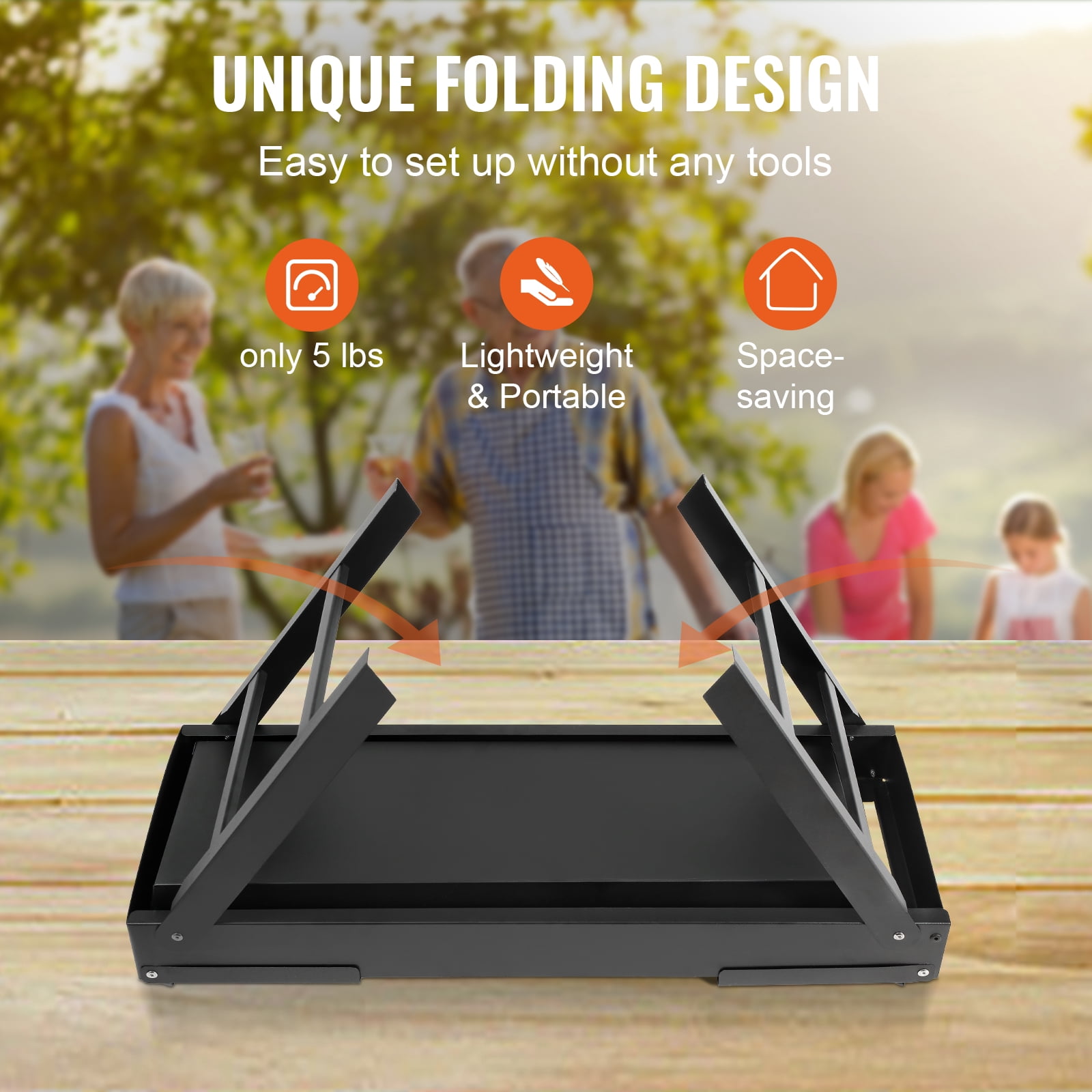 KFFKFF 9" Charcoal Flat-Top Grill, Portable Folding