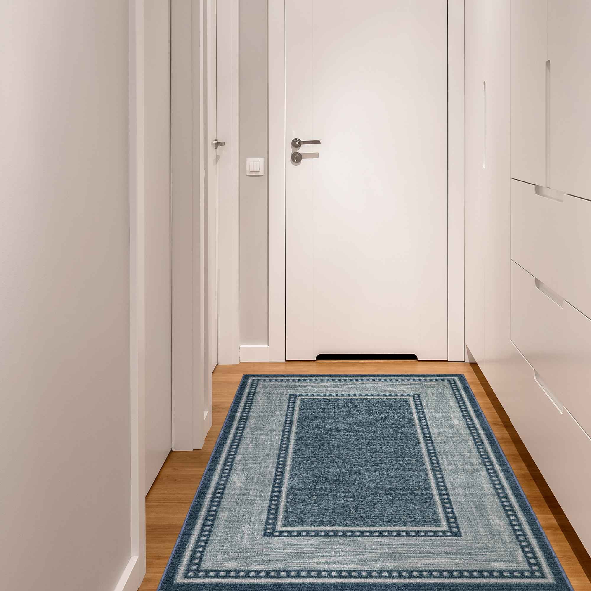 Ottomanson Ottohome Non-Slip Rubberback Bordered 3x5 Indoor Area Rug, 3'3 x 5', Blue