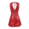thumbnail image 2 of Womens Summer Dresses, Womens Faux Leather Mini Dress Sleeveless Deep V Neck Bodycon Dresses Trendy Y2K Streetwear Backless Short Dress, 2 of 3