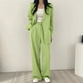 thumbnail image 4 of Women's 2 Piece Outfits Oversized Dressy Blazer Jacket Wide Leg Pants 2025 Fall Business Casual Office Work Suit Sets (XXL, Green), 4 of 6