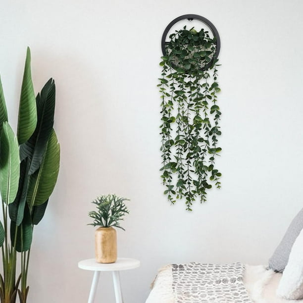 Plantas colgantes artificiales en macetas Plantas de pared Vides de eucalipto Plantas en macetas para el exterior de la casa Puerta de entrada Olla Redonda