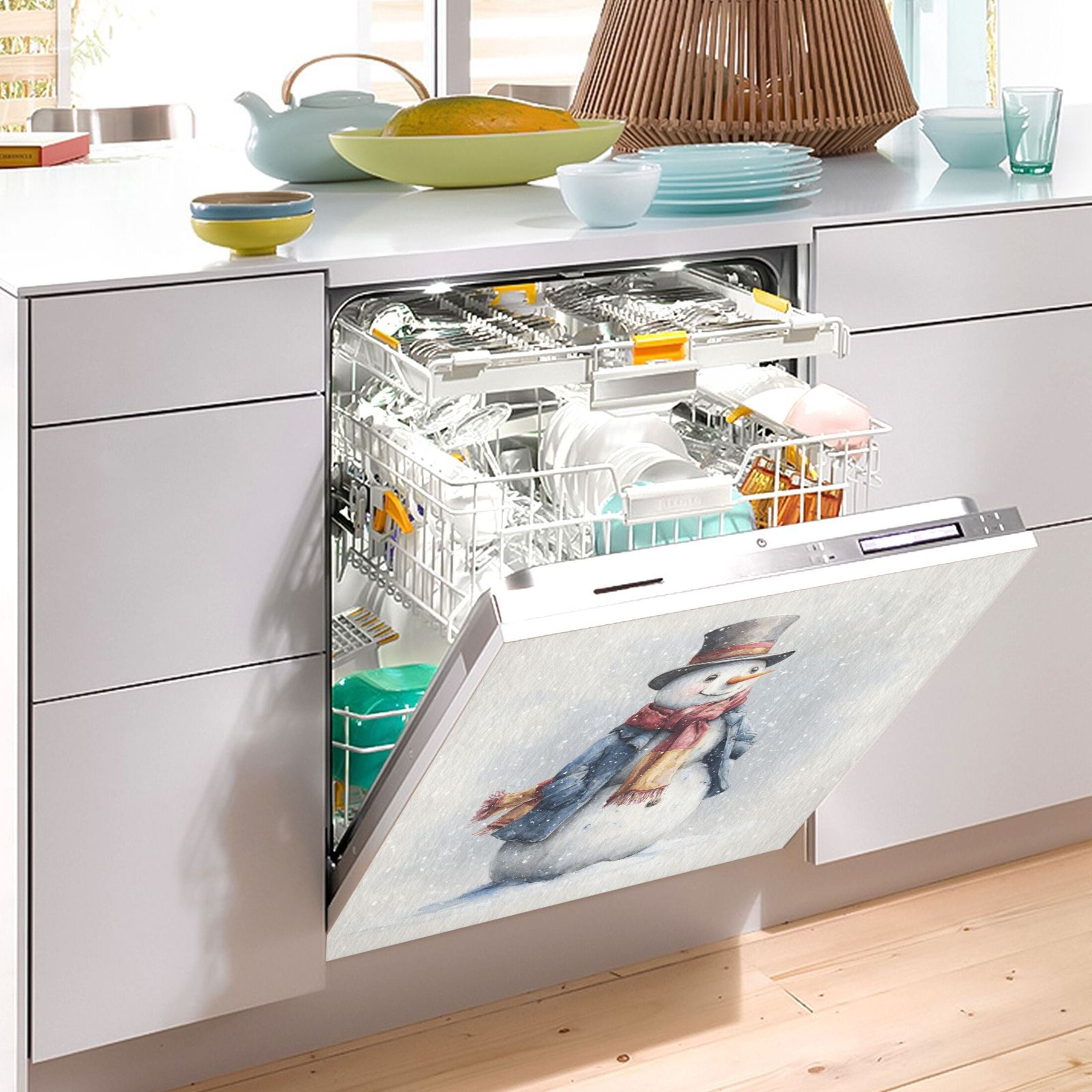 Dishwasher Sticker Magnetic Dishwasher Sticker Magnetic Decorative Sticker Refrigerator Sticker Dishwasher Decorative Stickers Watercolor Snowman