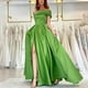 thumbnail image 2 of Vestido de satén con un solo hombro, vestido de noche, fiesta de cumpleaños, minifalda verde, abertura alta, mono sexy, 2 of 5