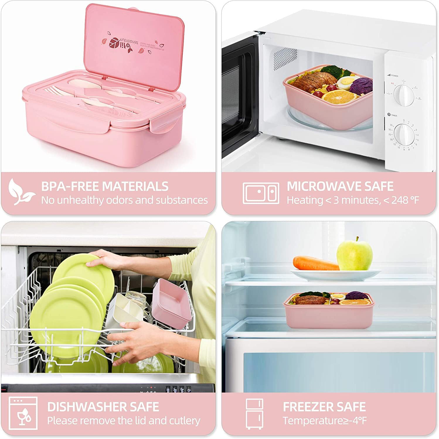  KHOXU Bento Lunch Box, Stackable 3 Layers Bento Box Adult Lunch  Box, 94OZ Large Capacity Lunch Containers, Lunch Box Kids with Accessories  Kit , Leak-Proof, Food-Safe Materials, Pink: Home & Kitchen